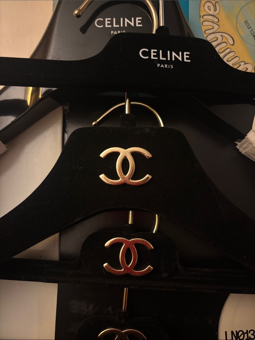 Chanel Black Velvet Hangers with Gold Hardware & Celine Hanger Bundle